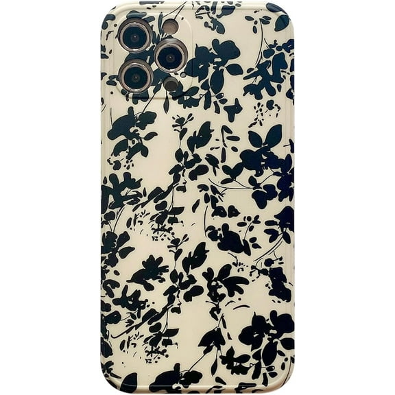 Retro Black Flower Phone Case Compatible with iPhone 13(NOT PRO),Cute Flowers Aesthetic Trendy ins Chic Design Women Girls Full Protective Soft IMD Cover for iPhone13 6.1"
