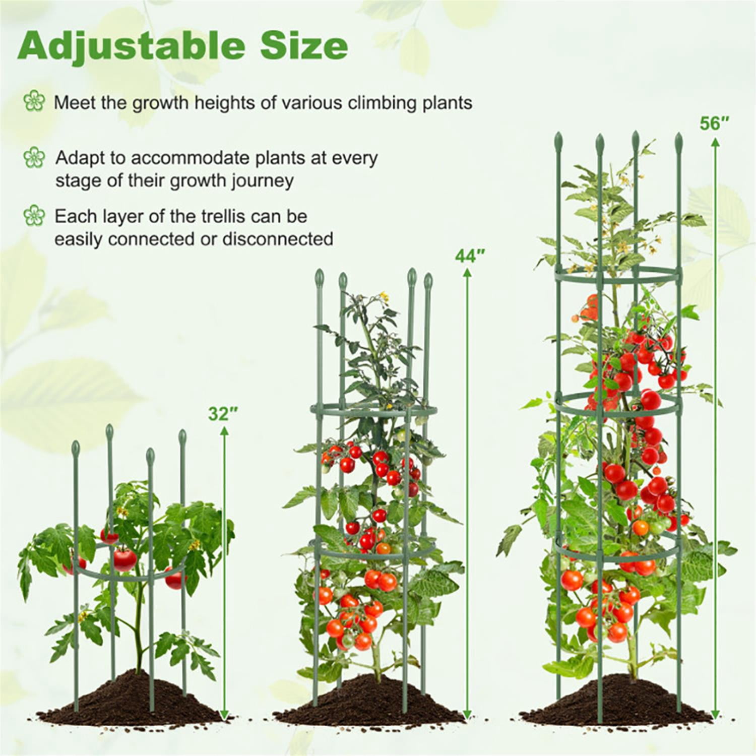 Spaco 2-Pack Garden Trellis for Climbing Plants, Garden Tomato Cage with Adjustable Height, Rustproof Cucumber Trellis for Indoor & Outdoor, Green