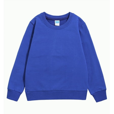 Hessimy Boys crew neck sweatshirts - Soft Fleece Sherpa Lined For Boys Cute Oversized Pattern printing sport pullover essentials solid colour (Blue 3-4 Years)
