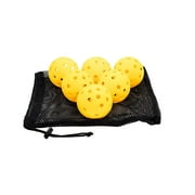 TheKidMall Outdoor Plastic Pickleball Balls with Mesh Drawstring Carrying Bag (Yellow, 6-Pack)