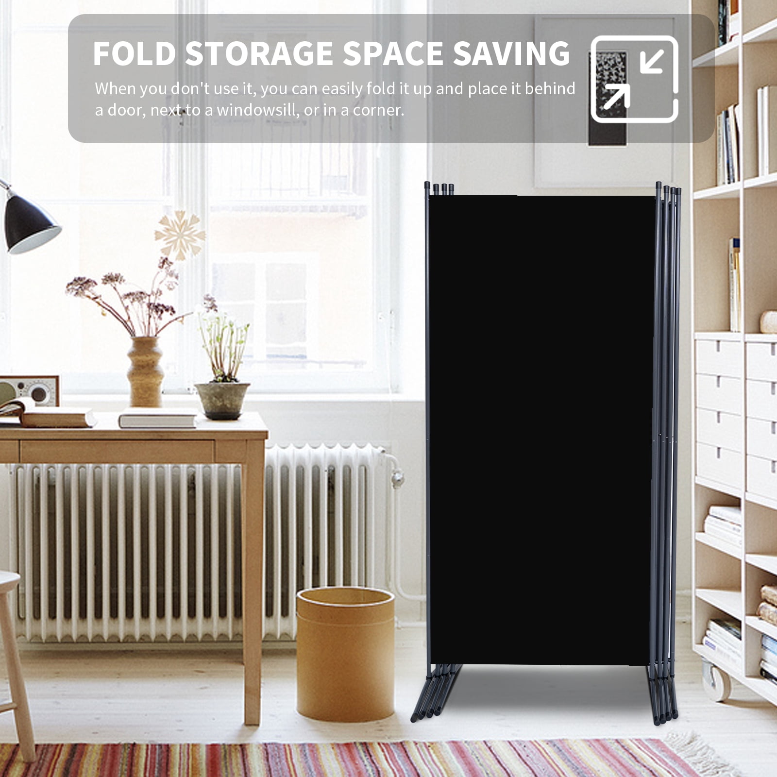 YASRKML Room Divider, 4 Panel Folding Privacy Screen for Office, Room Divider Screen Freestanding Partition Room Separators Fabric Panel 136"x71.3", Black