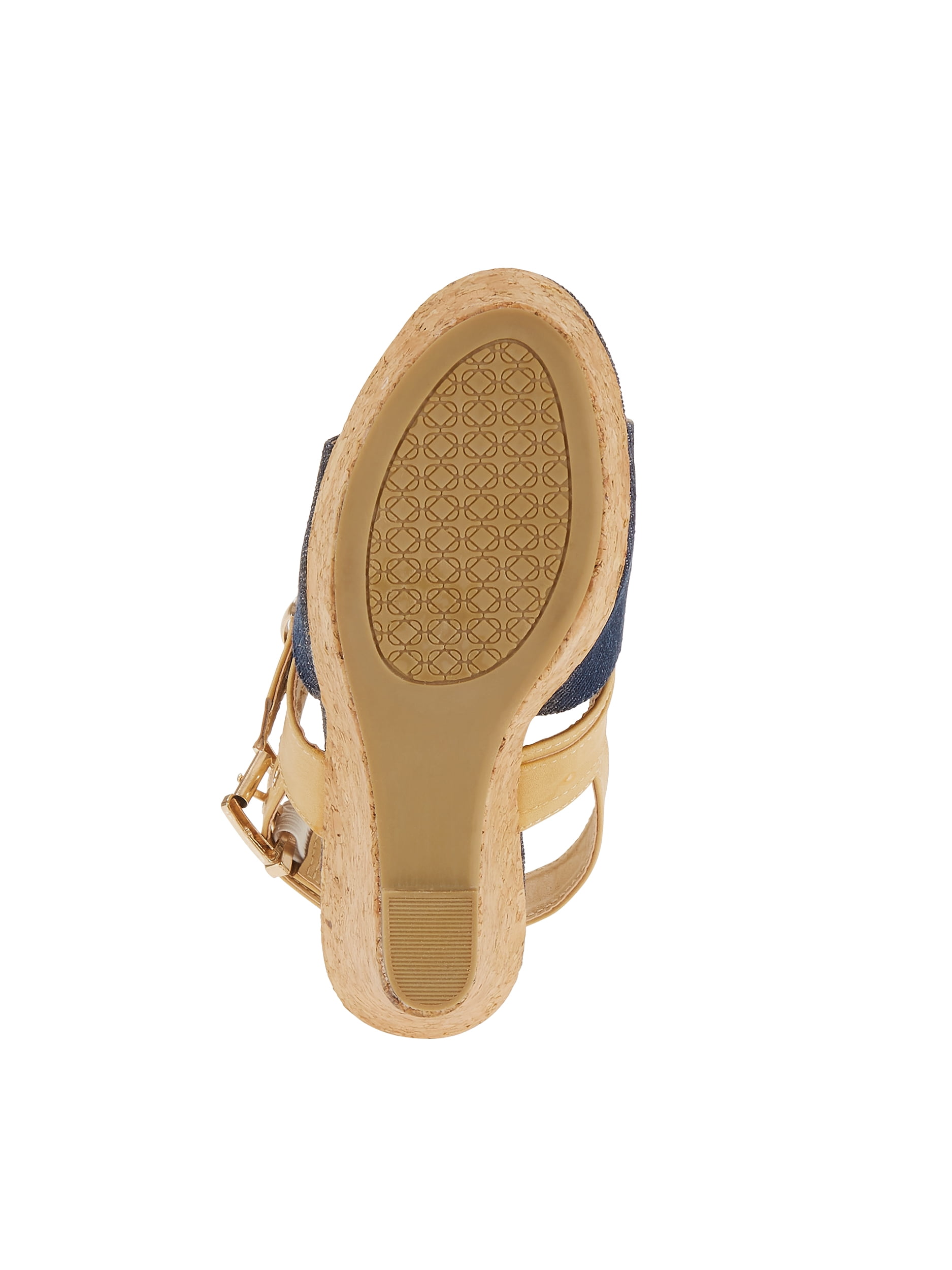 Forever Young Women's Denim Embellishment Wedges with Contrast Straps, Buckles and Tassels