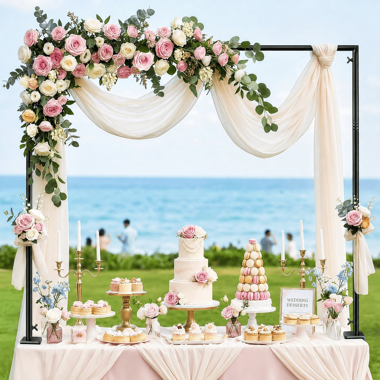 Adjustable Over The Table Rod Stand With Clamps, Table Metal Arch Hanging Stand for Wedding Birthday Party Halloween Christmas Decoration (Black)