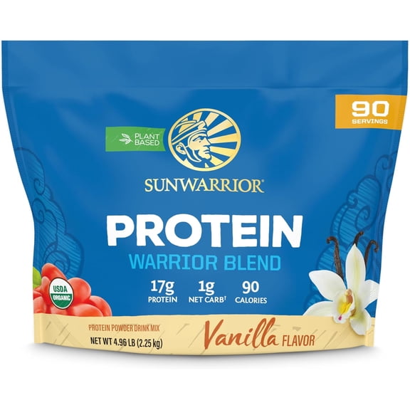 Sunwarrior Warrior Blend Vegan Protein Powder with BCAA Amino Acids, Vanilla, 4.96 Lbs (90 Servings)