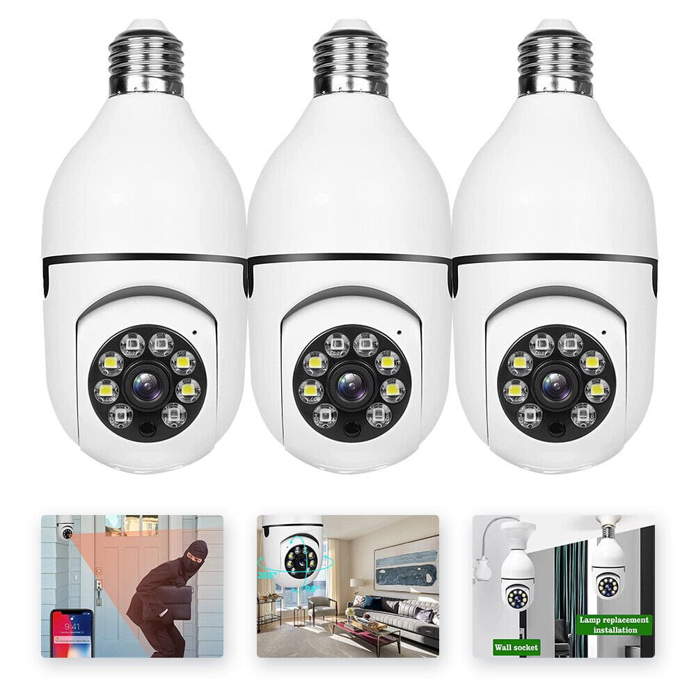 3 Pack Wireless Security Camera Light Bulbs, 2.4G & 5G WiFi Wireless Outdoor Light Bulb Camera