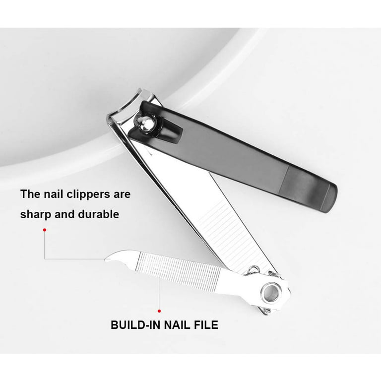 Nail Clippers with Catcher – KLIPP Heavy Duty Stainless Steel Fingernail  and Toe Nail Cutter with Curved Surgical Blades and Built-In Nail File –