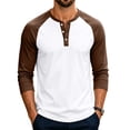 thumbnail image 5 of FGVCTG Henley Shirts for Men Casual Raglan 3/4 Sleeve Shirts Color Block Button Placket Casual Baseball T Shirts Light Brown 3XL, 5 of 6