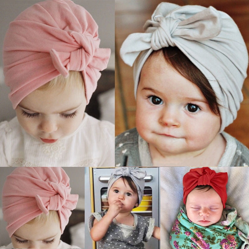 INFANT BOYS GIRLS BEANIE BOW DONUT DESIGNED CAP HAT 100% COTTON 0-6 MONTHS 