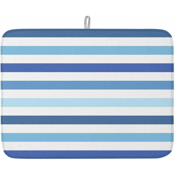 Dish Drying Mat for Kitchen Counter,Ocean Blue Gradient Stripes Absorbent Microfiber Drainer Rack Pad Minimalist Style Quick Dry Mat for Sinks Dishes Utensils 18x24in,1 Pack