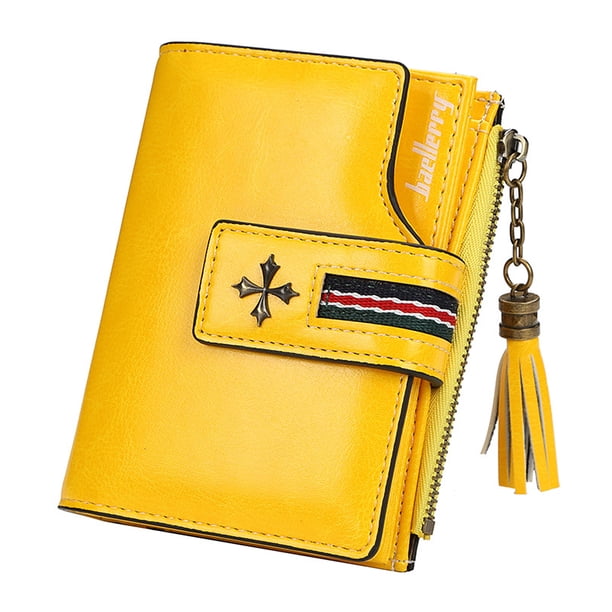 Guardurnaity Cartera de cuero para mujer, monedero plegable de almacenamiento para cambio, bolsa de viaje para fiestas, compras, tarjetero, regalo Carteras Amarillo