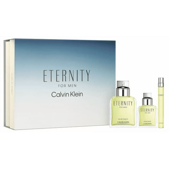 Eternity by Calvin Klein for Men 3 Piece Set: 3.4 oz Eau de Toilette Spray   1.0 oz Eau de Toilette Spray   0.33 oz Eau de Toilette Spray