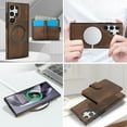 thumbnail image 5 of 2 in 1 Detachable Magnetic Phone Cases Compatible with Samsung Galaxy S25 Ultra, with Credit Card Holder, Classic Durable Premium PU Leather Kickstand Rugged Flip Cover for Women Men, Brown, 5 of 6