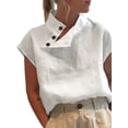 thumbnail image 3 of Celmia Women's Short Sleeve Stand Collar Button Vintage Basic Top Blouses, 3 of 3