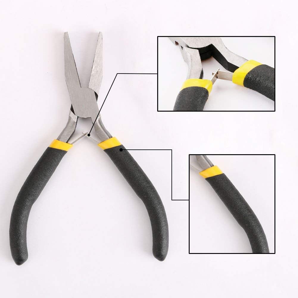 8PCs Mini Pliers Set, Long Nose with Teeth, Flat Jaw, Round Curve Needle Diagonal Wire End Cutting Cutter Linesman Plier Black Grips & Protective Pouch