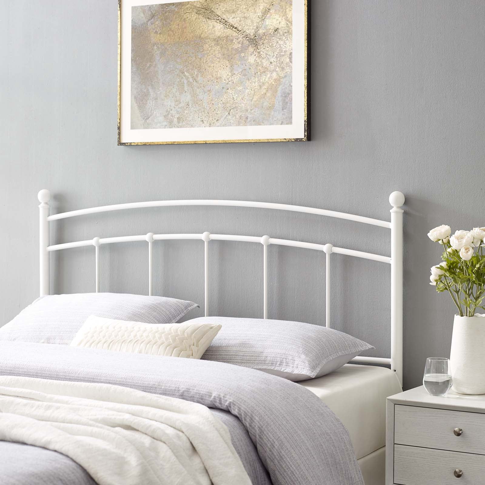 Headboard, Queen Size, Metal, White, Modern Contemporary Urban Design, Bedroom Master Guest Suite