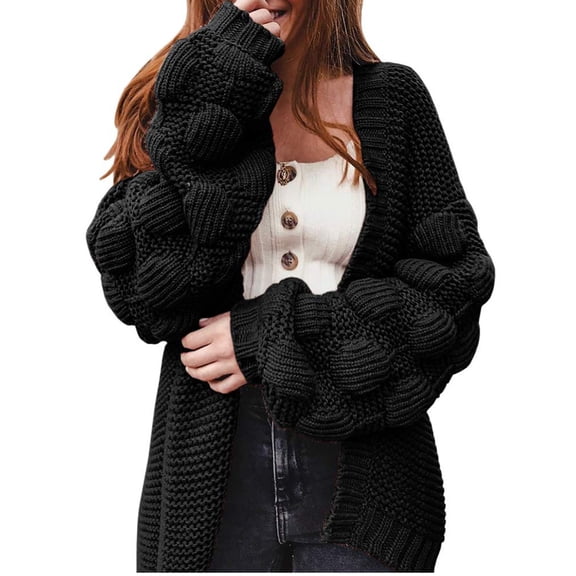 DHFJKG Womens Knit Cardigan Sweaters Oversized Batwing Sleeve Open Front Knitted Jacquard Solid Color Sweater Coat Stylish Outerwear