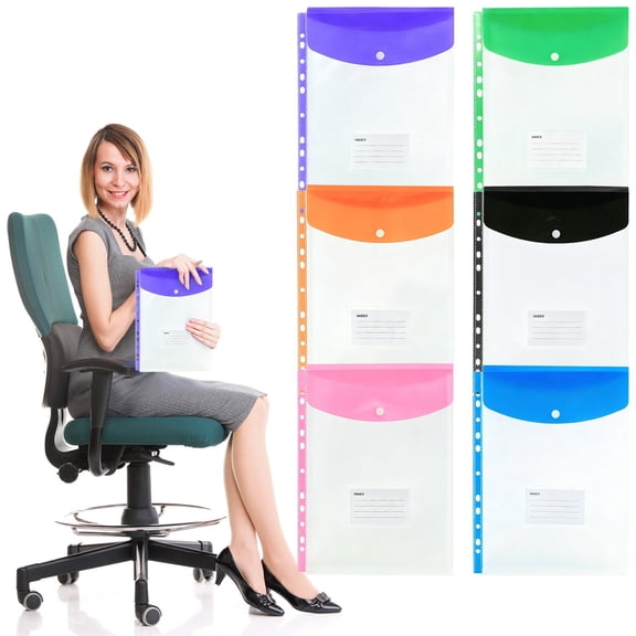 Binder Pocket, Plastic Envelopes Binder Folders, 11 Holes Expandable Binder Folders for 2/3/4 Ring, Document Pouch with Snap Button & Label Loose-Leaf Transparent for Office School Home 1PC