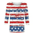 thumbnail image 4 of BLTIBY Womens Blouse Summer 3/4 Sleeve Round Neck Independence Day Printed Shirts Loose Novelty T-Shirts Fashion Pullover Tops 2025 Red 8 S, 4 of 5
