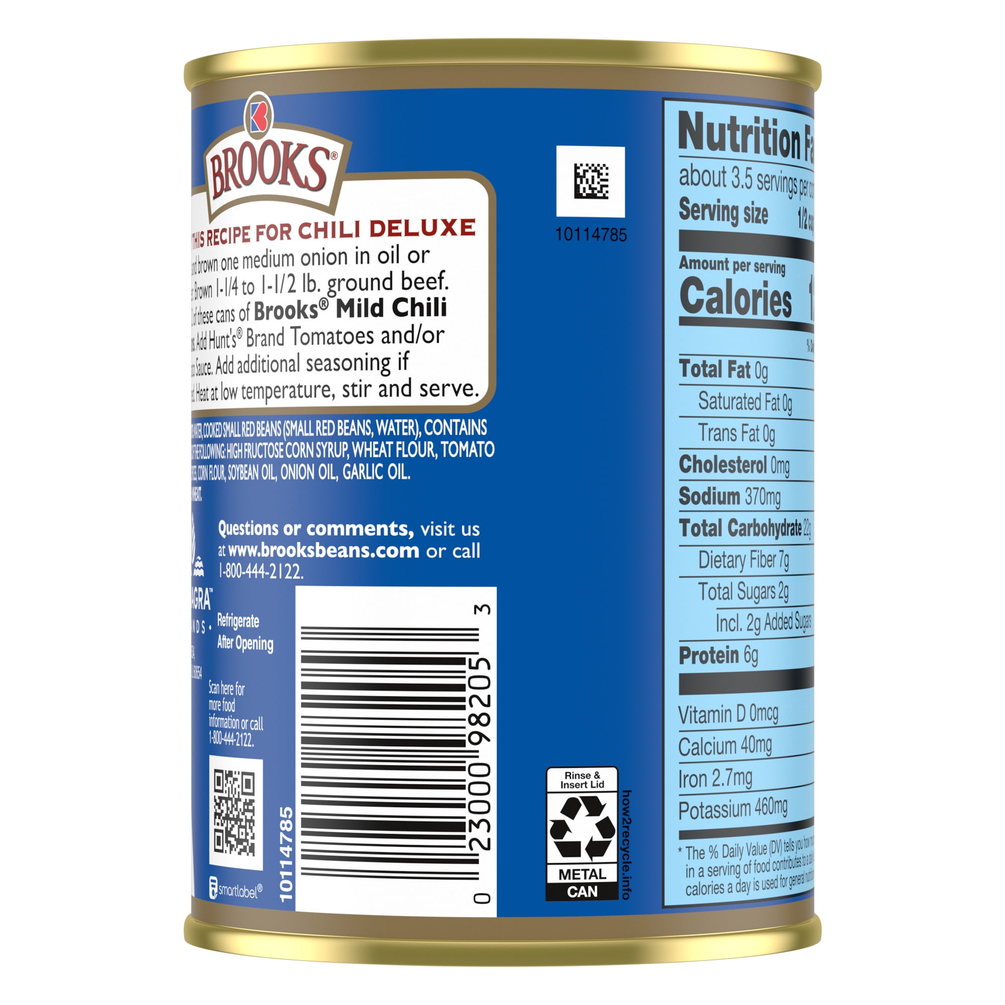 Brooks Chili Beans, Canned Red Beans in Chili Sauce, Mild Flavor, 15.5 oz.