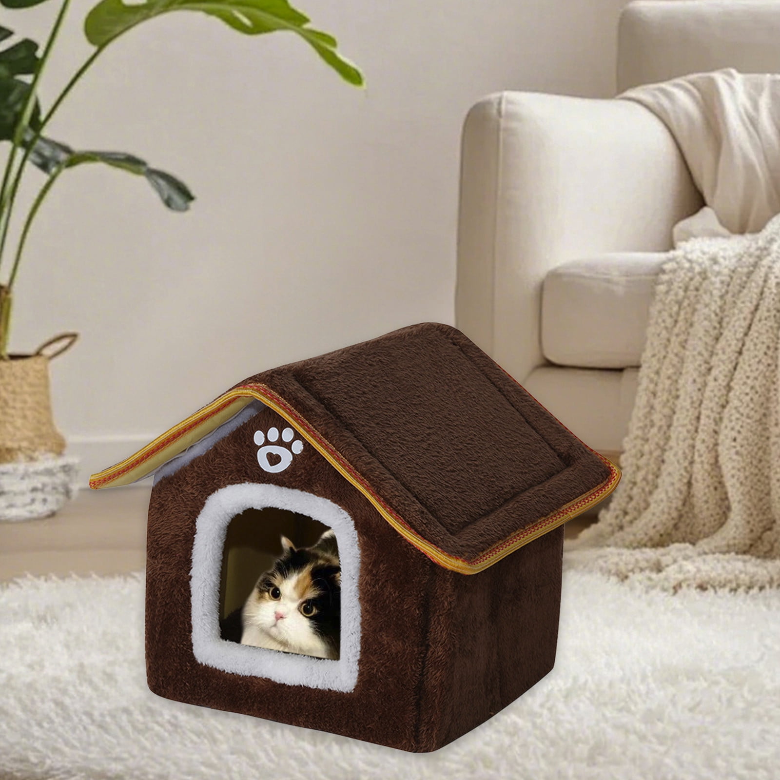 SPOORYYO Foldable Pet House for Cats and Dogs, Portable Cat Tent, Removable Roof, Non-Slip Bottom