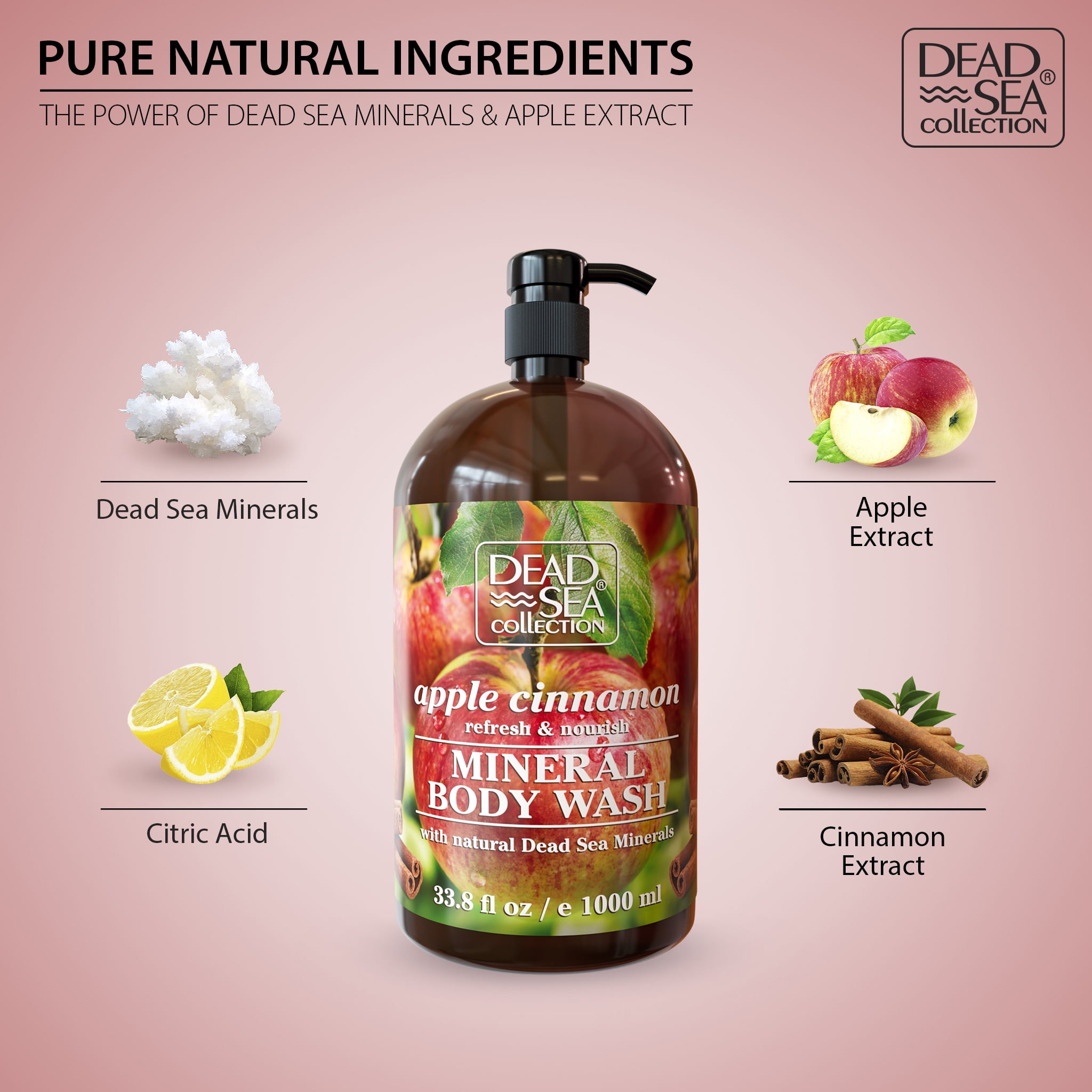 Dead Sea Collection Apple Cinnamon Lime Body Wash for Women and Men - with Natural Sea Minerals - Cleanses and Moisturizes Skin - Pack of 2 (67.6 fl. oz)