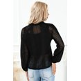 thumbnail image 3 of Women's Black V-Neck Long Sleeve Button Up Lace Shirt, 3 of 5