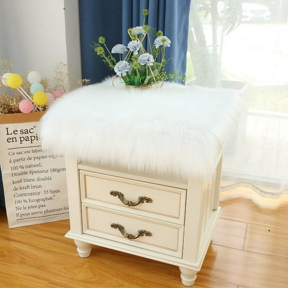 Namzi-b Solid Color Plush Table Runner,Faux Sheepskin Decorative Shaggy Dresser Scarf,Not-Slip Desk Pad,Luxury False Fur Dresser Tablecloth-White 45x100cm(17.72x39.37inch)