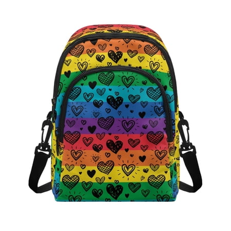CHAQLIN Heart Pattern Small Sling Backpack Lightweight Polyester Sling Bag for Shopping Travel Detachable Strap Small Crossbody Wallet
