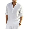 thumbnail image 5 of Men's Cotton Linen Henley Shirt Long Sleeve Hippie Casual Beach T Shirts, 5 of 7