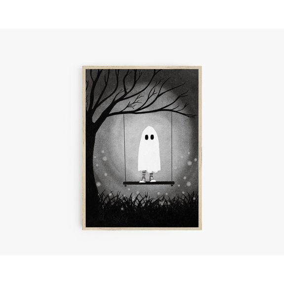 Halloween Sheet Ghost Swing Wall Art Poster
