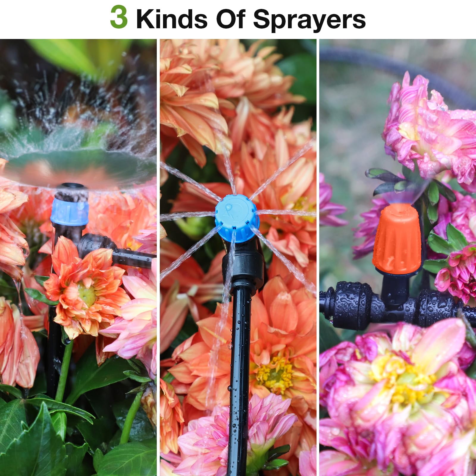 Greenhouse Drip Irrigation Kit Automatic System Patio Misting Plant Watering With 1/4 Inch 1/2 Tubing Hose Adjustable Nozzle Emitters Barbed Fittings