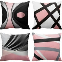 Set of 4 Soft Pink Throw Pillow Covers Modern Abstract Black Grey Stripes Gray White Acrylic Bold Decorative Pillow Cases Home Decor Square 16x16 Inches Pillowcases