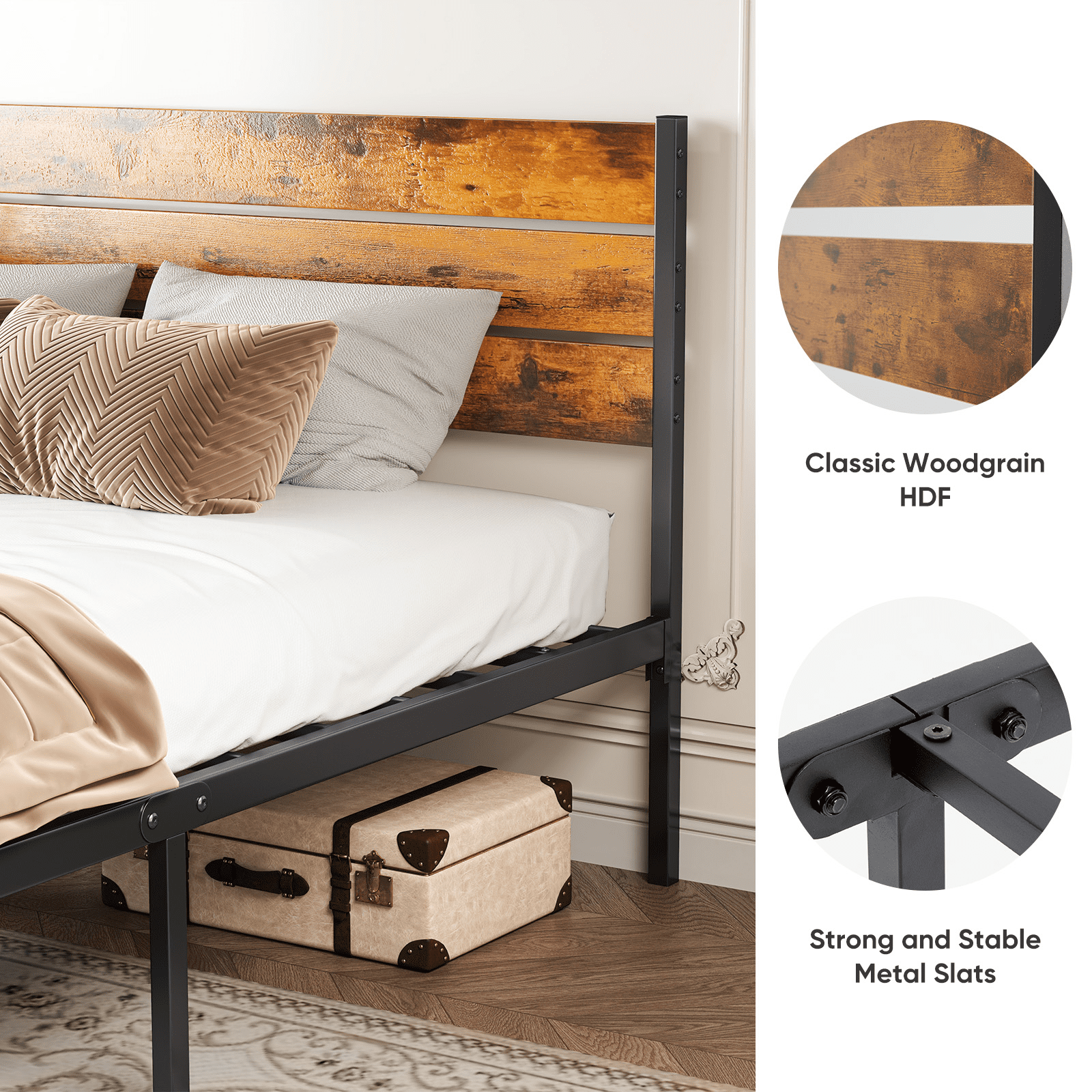MAYEERTY Queen Metal Bed Frame - Headboard & Footboard, 800LBS Slats, No Box Spring​