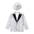 thumbnail image 3 of Yruioon Kids Boys Shiny Sequins Tuxedo Suit Jacket Coat Blazer Halloween Party Festival Dance Silver 8, 3 of 6