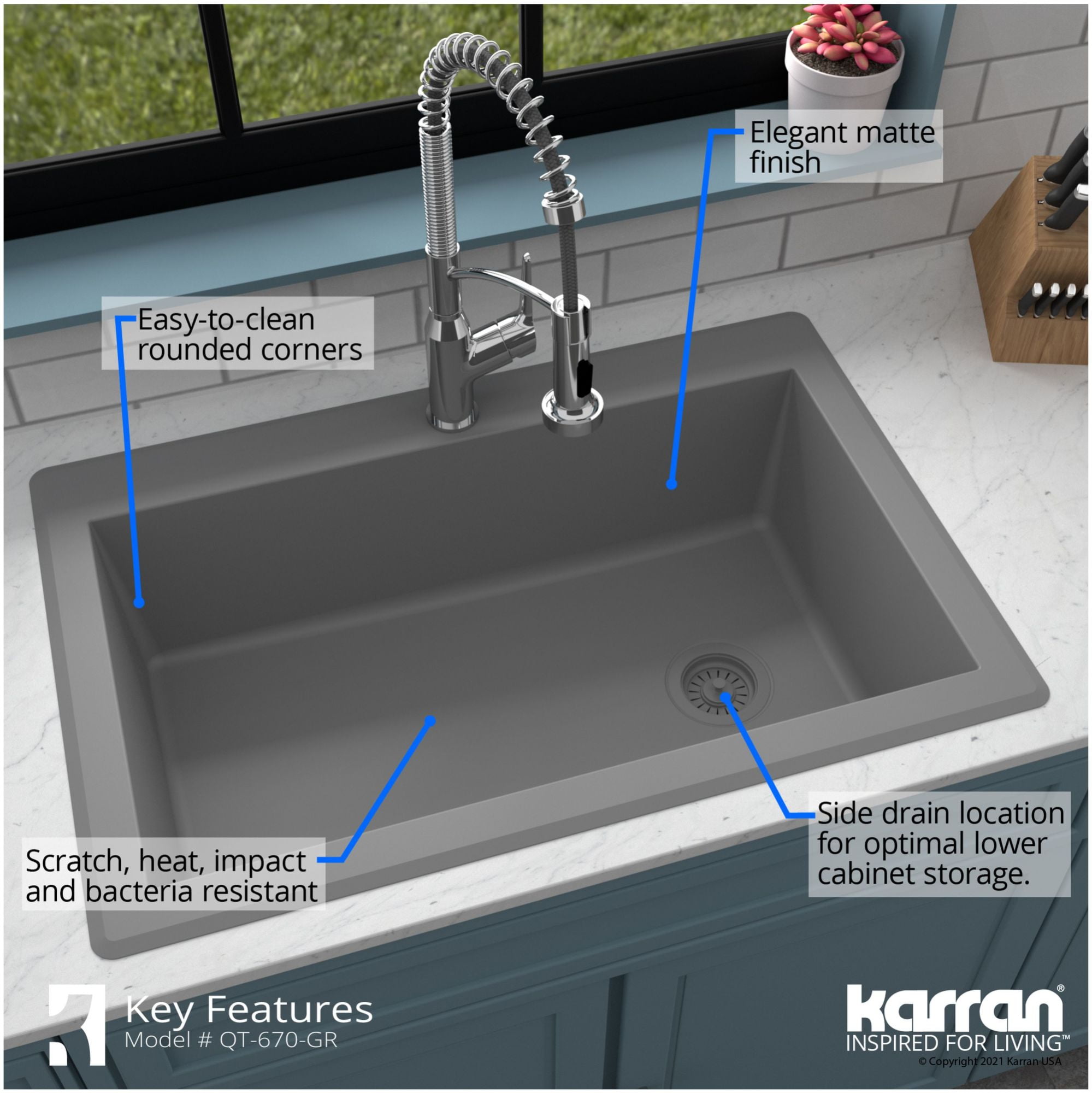 Karran QT-670 Drop-In Quartz Composite 33 in. 1-Hole Single Bowl Kitchen Sink in Brown