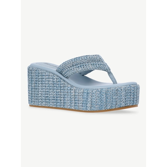 No Boundaries Raffia Platform Thong Sandals, Women's
