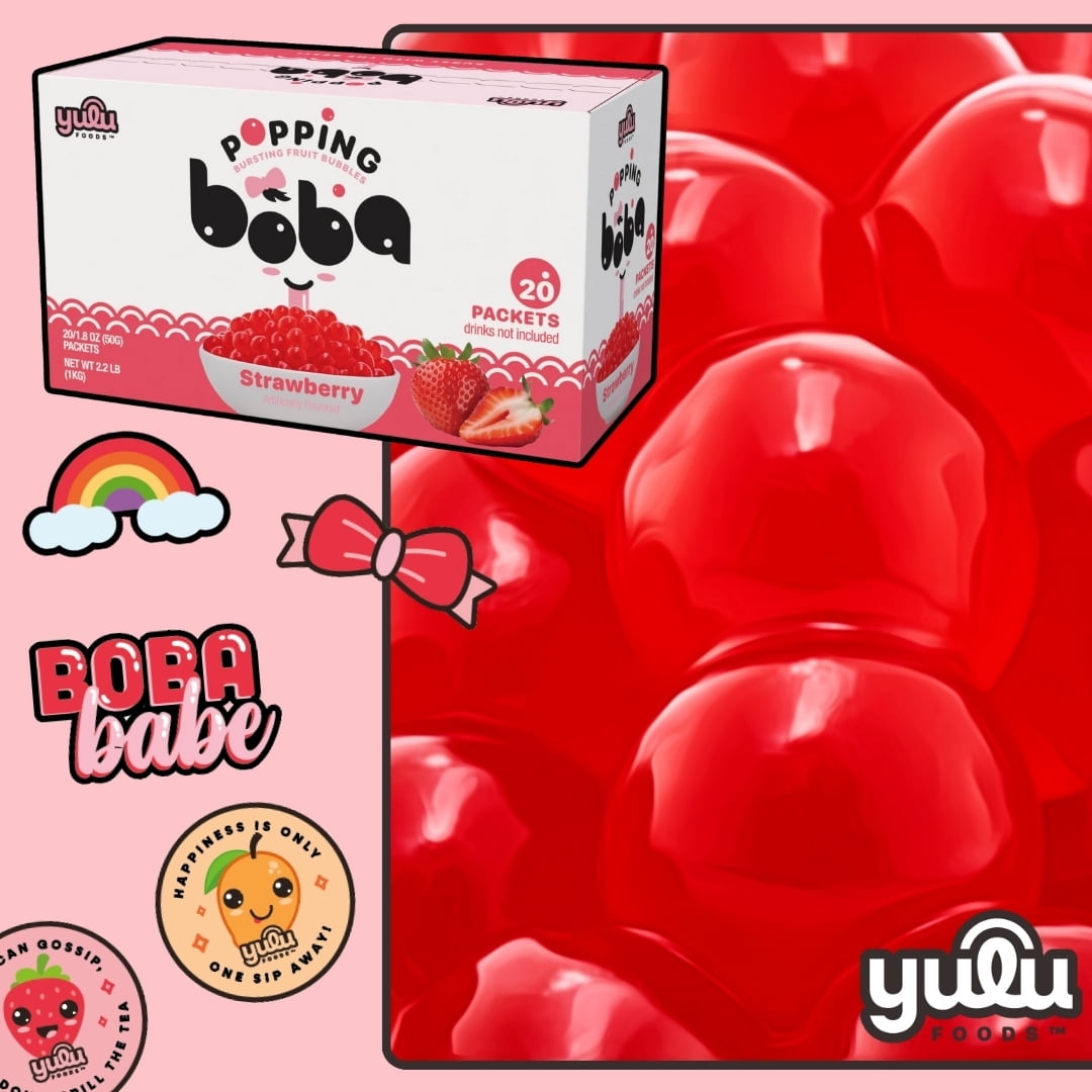 Yulu Popping Boba Pearls - Strawberry 20pk - Net Wt 2.2lb (1kg)