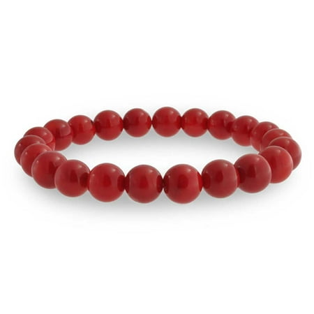 Coral Beads Jewelry Bracelet - Red Simulated Coral Bead Stretch Bracelet 9mm