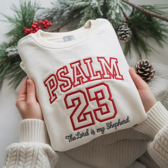 Psalm 23 Embroidered Sweatshirt, Varsity Embroidered Christian Crewneck, The Lord Is My Shepherd Sweatshirt, Bible Verse Apparel, Faith Gift