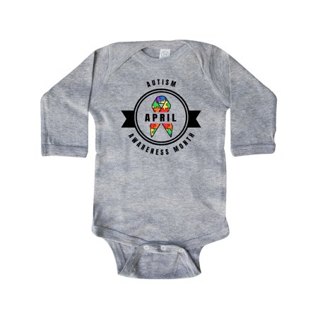 

Inktastic April Autism Awareness Month Badge with Puzzle Ribbon Gift Baby Boy or Baby Girl Long Sleeve Bodysuit