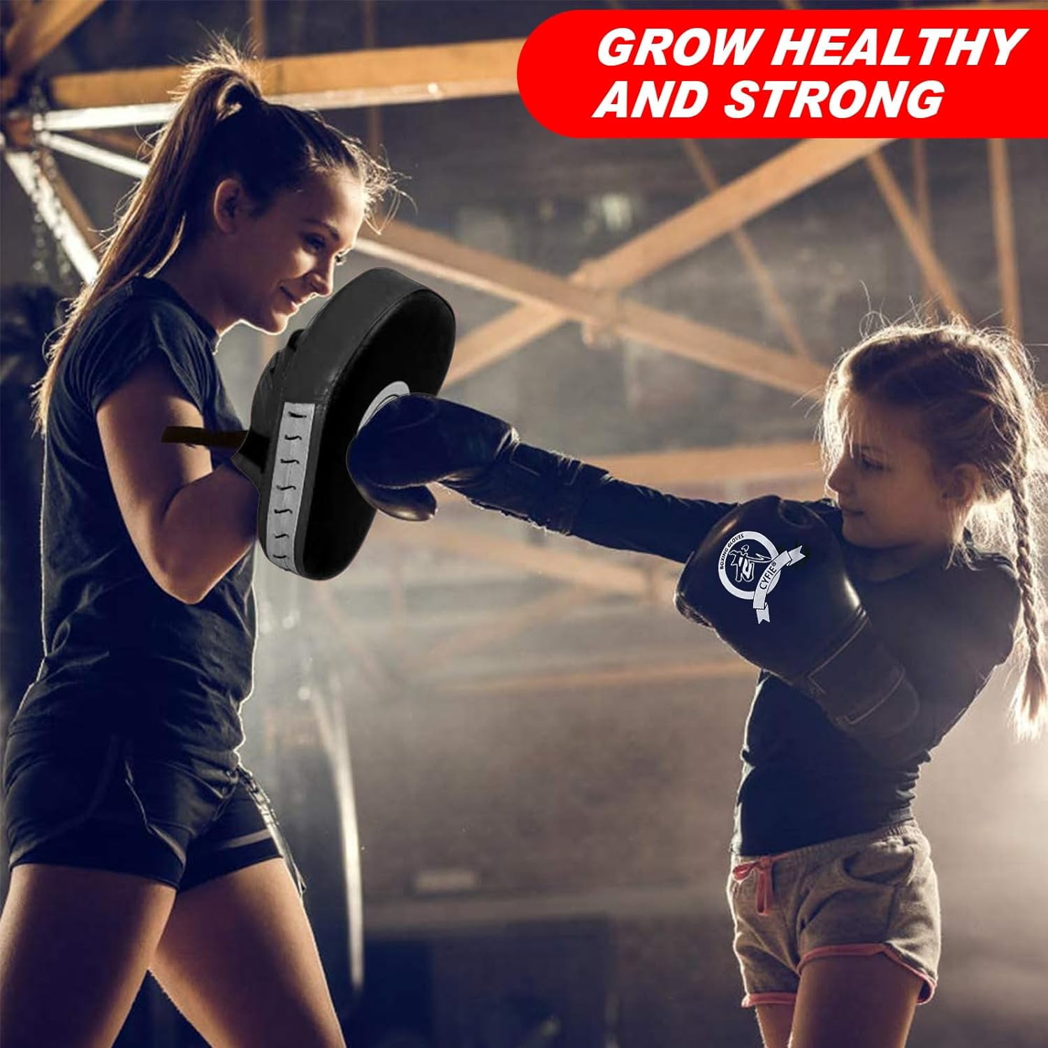 CYFIE 3-in-1 Boxing Stuff with Boxing Gloves & Taekwondo Kick Pad, Punching Mitts for Kids Youth, MMA Karate Muay Thai Training,Black