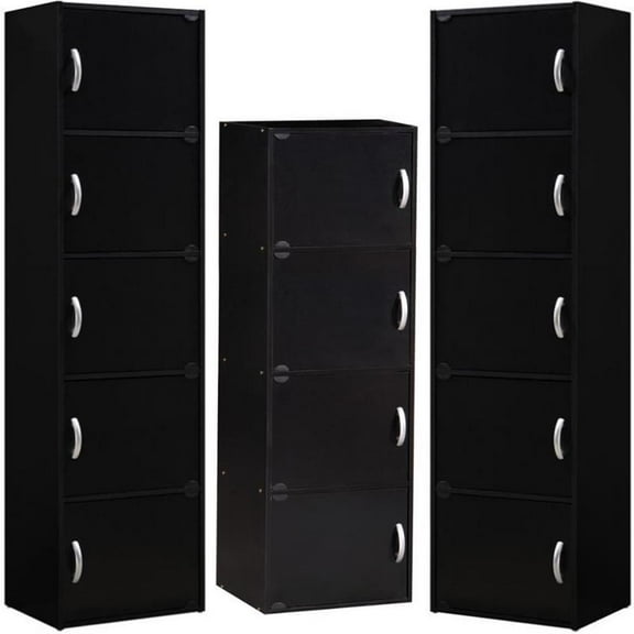 Home Square 3-Piece Set with 2 5-Shelf Bookcases and 4 Shelf Bookcase in Black
