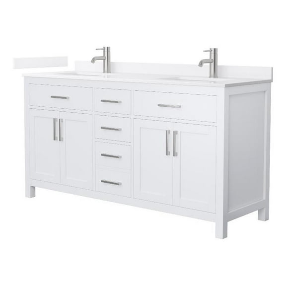 Beckett 66" White Double Vanity & White Quartz Top (1-Hole) & Nickel Trim