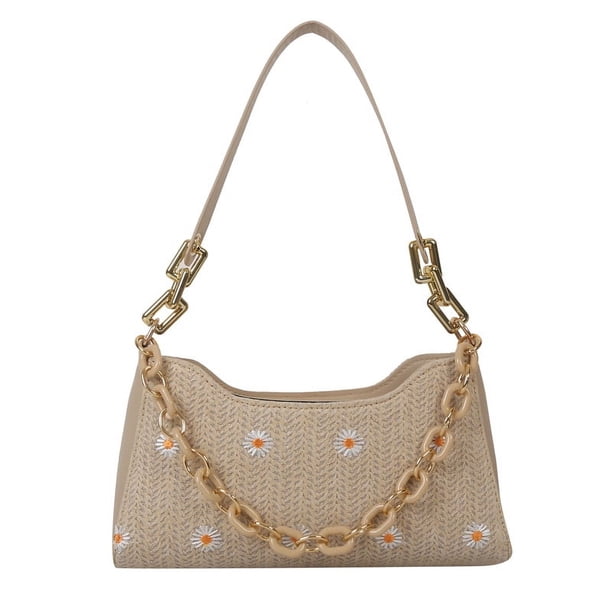 Zhuge Bolso de hombro tejido para mujer, bolso de mano tejido, bolso de mano tejido elegante para playa de verano, bolsos de hombro de 10,23 x 2,55 x 5,9 pulgadas (caqui F)