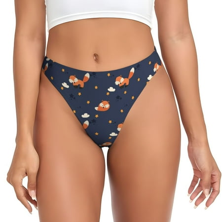 Adobk Cartoon Fox Print Seamless Women Underwear Thongs No Show Ladies Thong No Line Breathable Comfortable Panties Undies for Women-Small