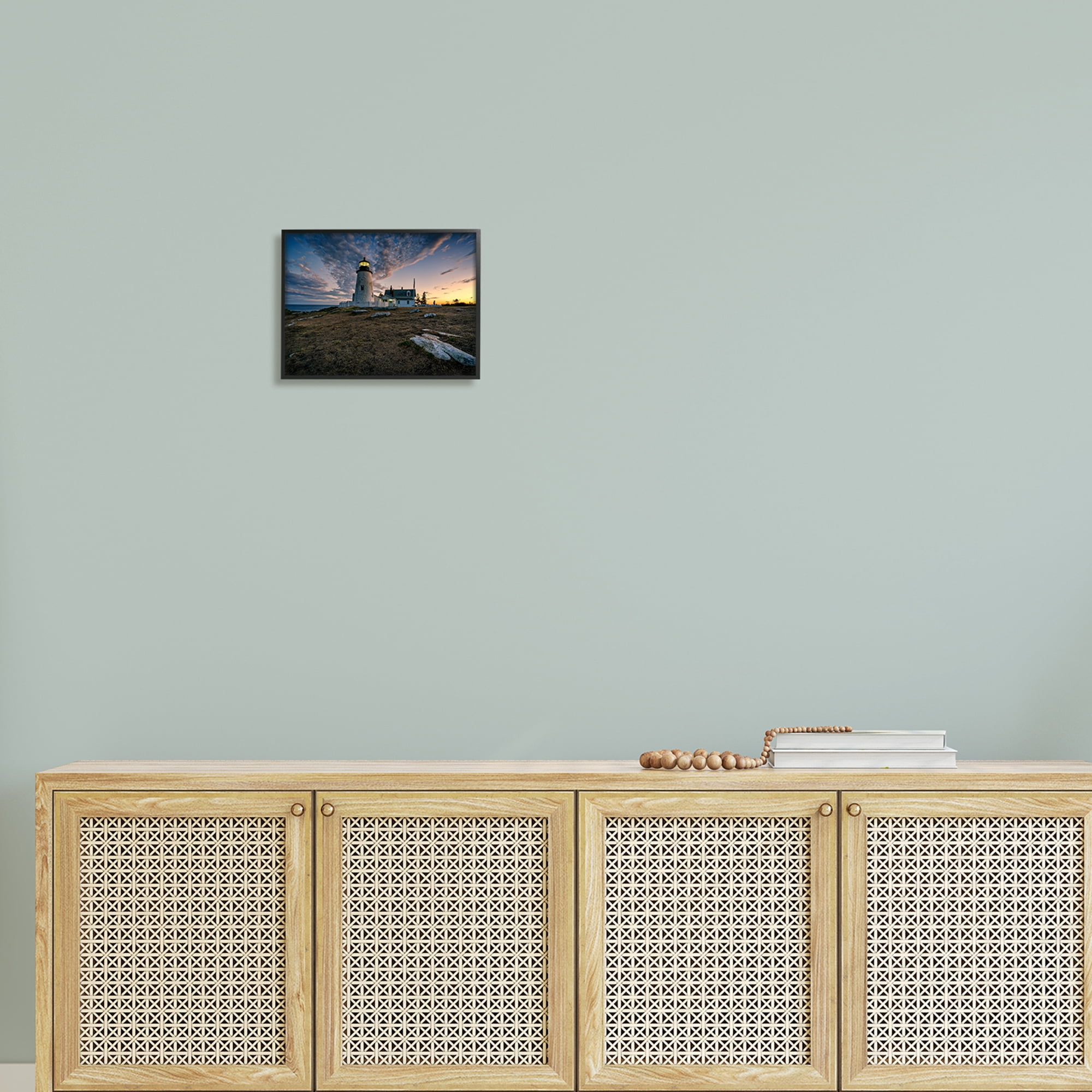 Stupell Maritime Lighthouse Clouds Landscape Landscape Photography Black Framed Art Print Wall Art