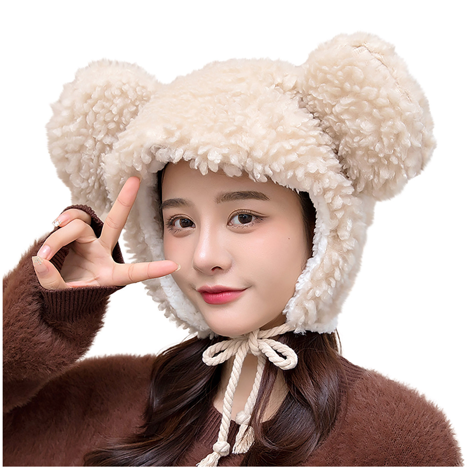 PIMOXV Women Cute Cartoon Thick Hat Protectors Warm Plush Hat Bandage Cap Winter Clearance Hats