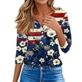 thumbnail image 5 of 4th Of July T Shirts for Women Summer Patriotic 3/4 Sleeve Tops for Women 250 Anniversary Usa Flag Button Henley V Neck Independence Day American Flag Floral Print Tee Tops Dark Blue L, 5 of 7
