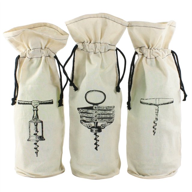 Bolsa para vino Benzara Inc estampado de sacacorchos surtido de 3 blanco y negro