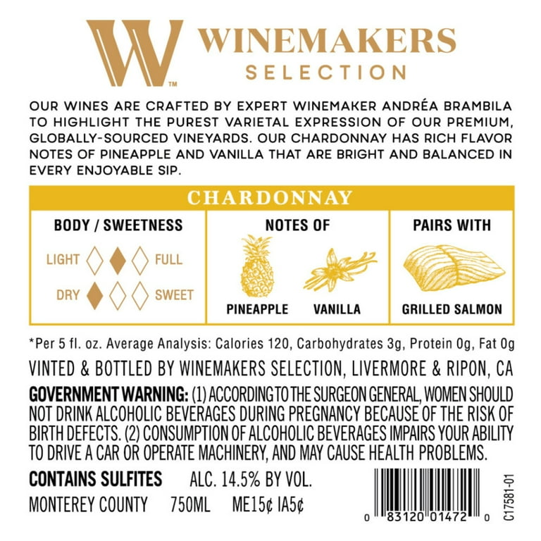 Winemakers Selection Reserve Chardonnay California White Wine 750